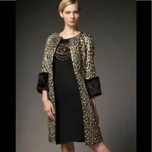 Tory Burch Cheetah Print Metallic with Black Fur Coat